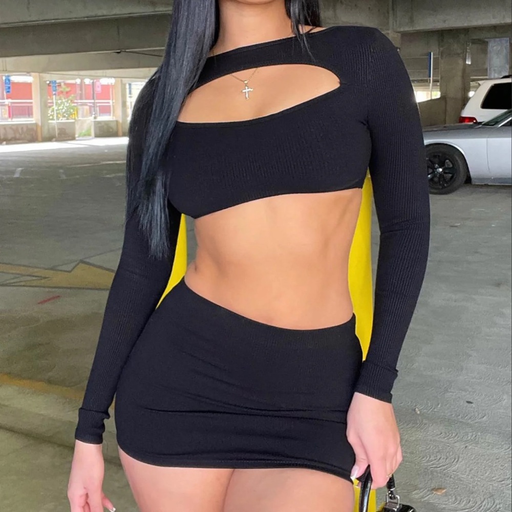 Fashion Nova Black Cutout Long Sleeve Top